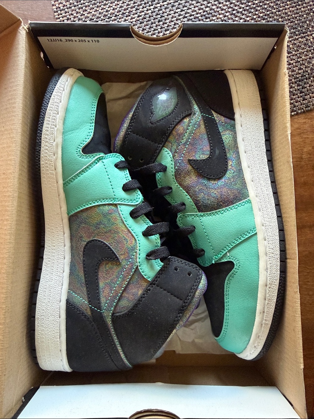 Nike Kids High-Top Sneakers in Teal and Black with Iridescent Panels